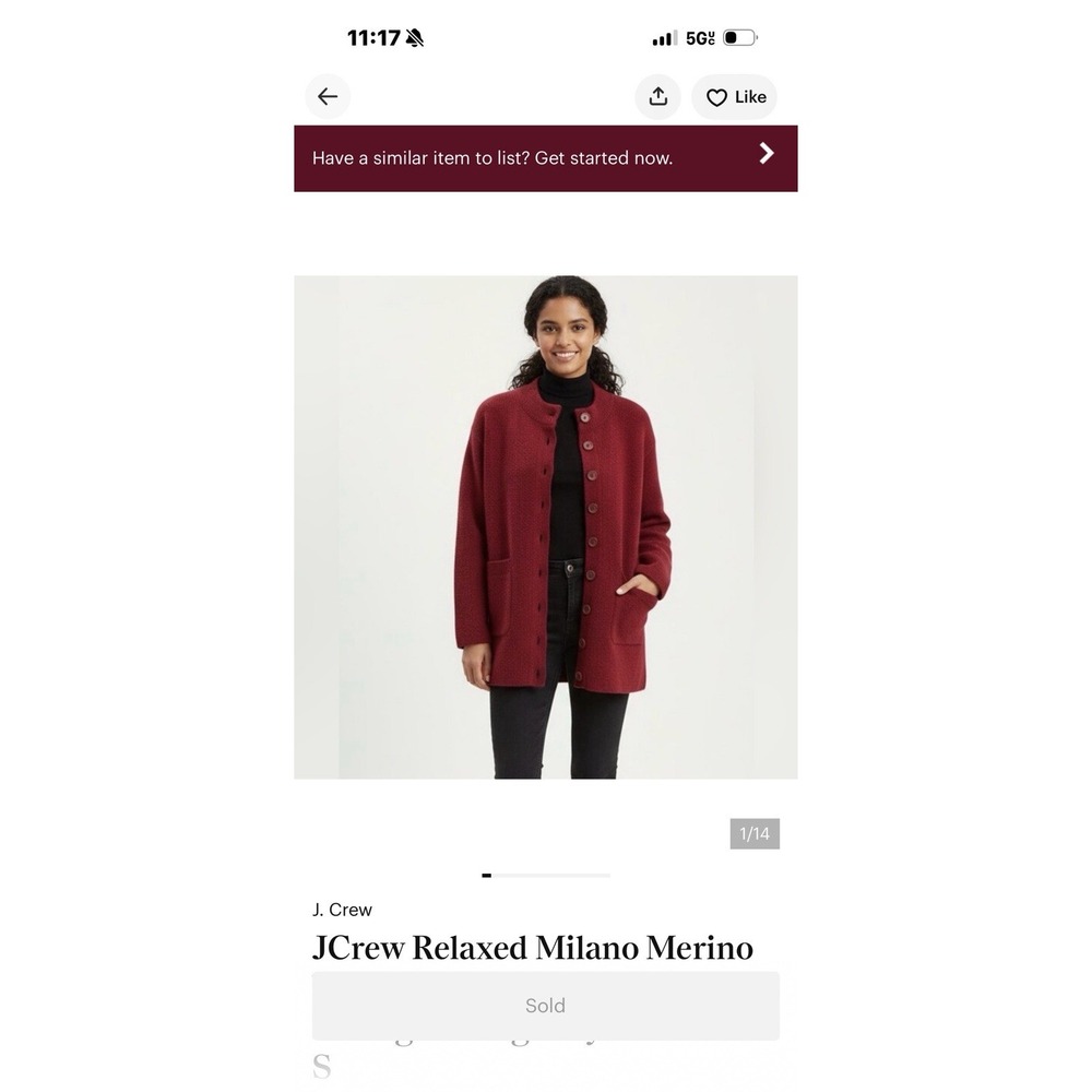 NEW J.CREW Relaxed Milano-Stitch Cardigan Sweater Burgundy Oversized Size Medium